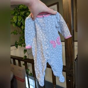 Gray And Pink Butterfly Footie Pajamas